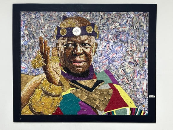 Collage Portrait of Otumfuo Osei Tutu II Displayed in Iconic Block at Barbados University